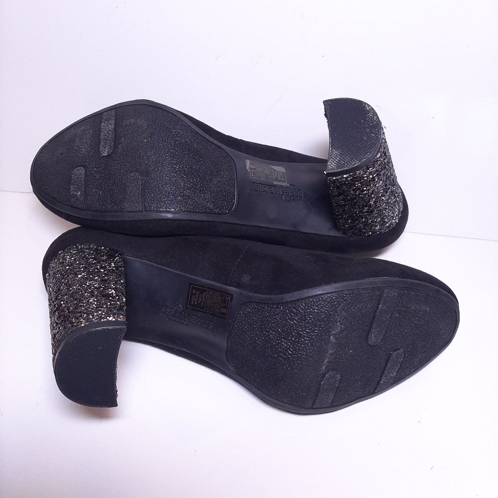 Fergalicious Dandy Velvet Glitter Black High Heels Ballet Toe Party Size 8 - Picture 9 of 15